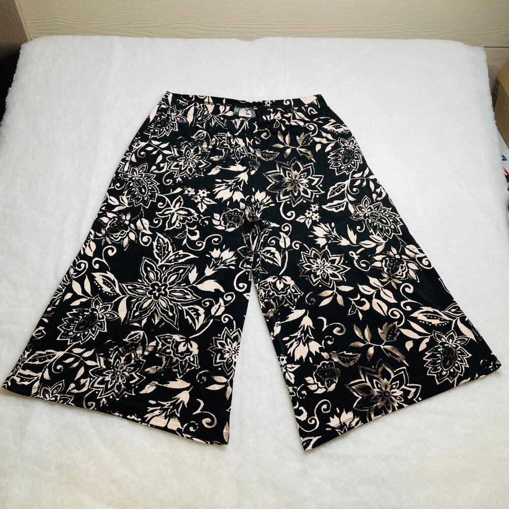 Slinky Brand Womens Black Floral Comfy Wide Leg Palazzo Pants Plus Size 1X